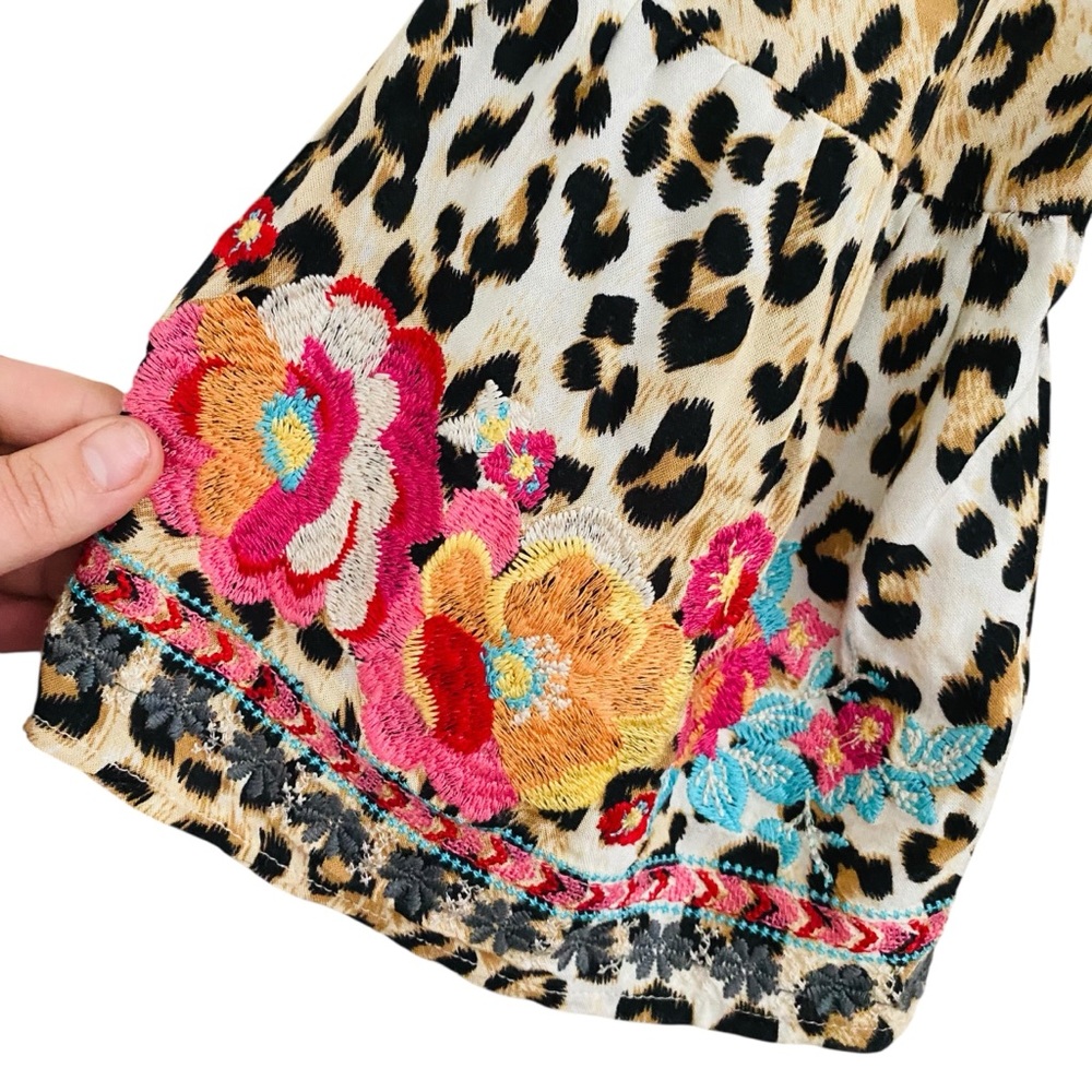 Savanna Jane Boho Colorful Floral‎ Embroidered Leopard Animal Print Blouse Small - Picture 6 of 11